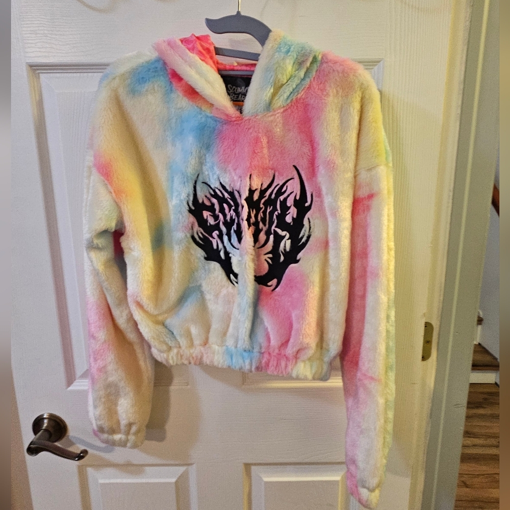 NWT RAVE Hoodie Scummy Bears Fuzzy Crop Size Medium - Picture 2 of 15